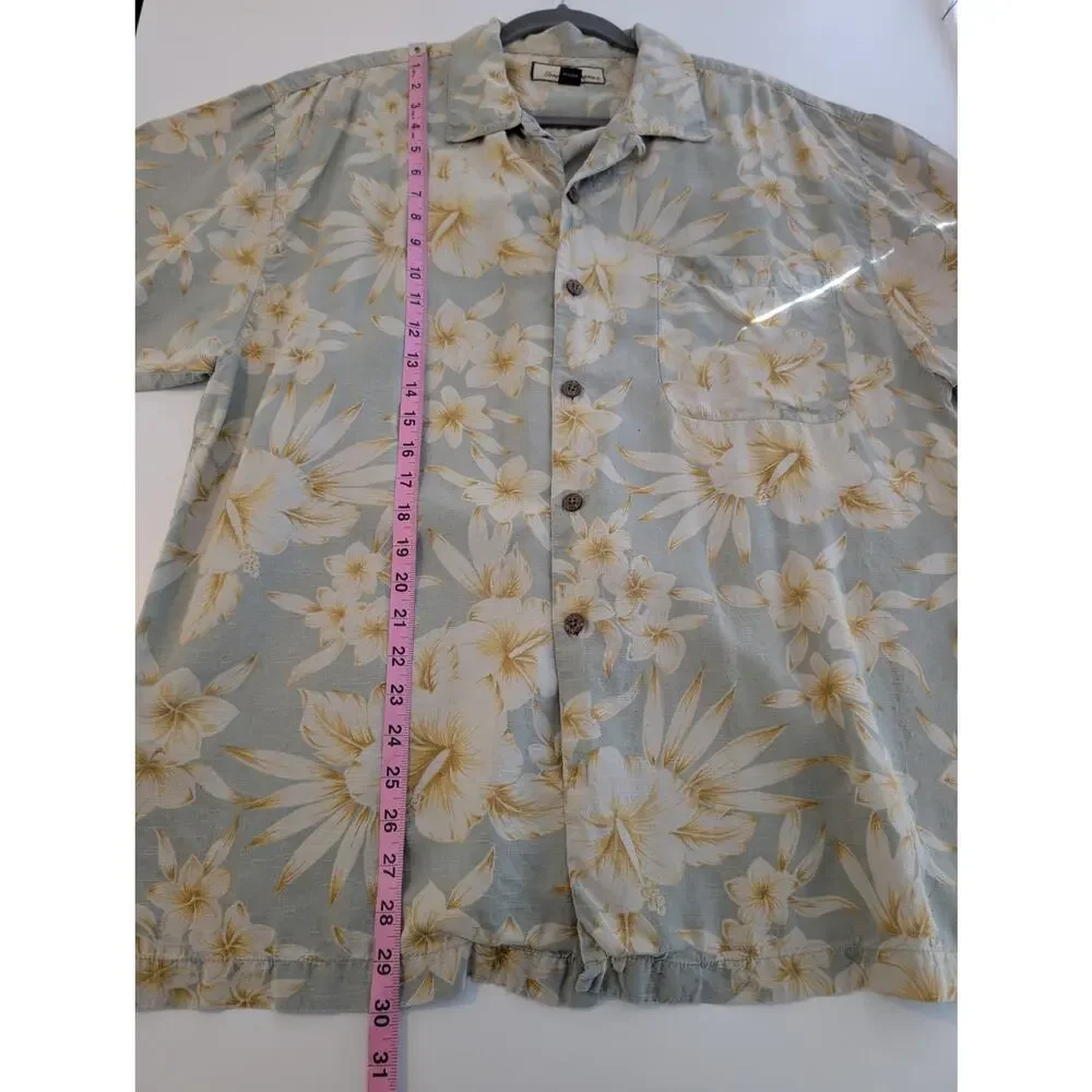Tommy Bahama Hawaiian Shirt Camp Floral Silk Summer Vacation Green Yellow Size L - Picture 12 of 12